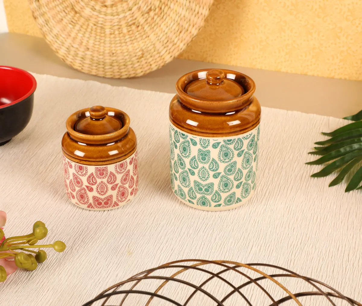 Paisley Ceramic Jar Set Of 2 1