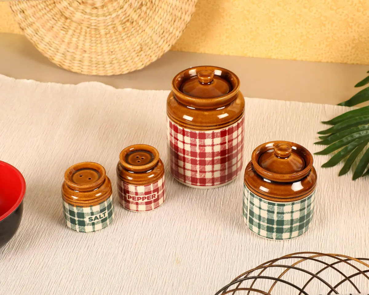English Check Ceramic Jar Set Of 4 1