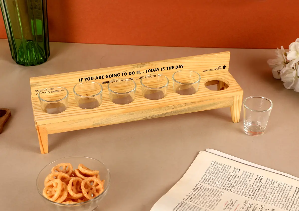 Bench Shot Glass Hoder With 6 Shot Glasses 1