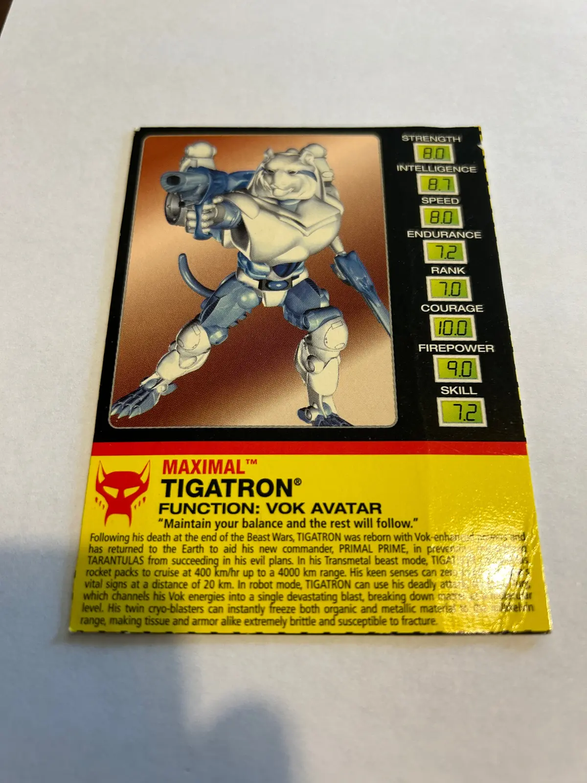 Tf Botcon  / Tfcc 2001 Transmetal Tigatron Tech Spec Card 1