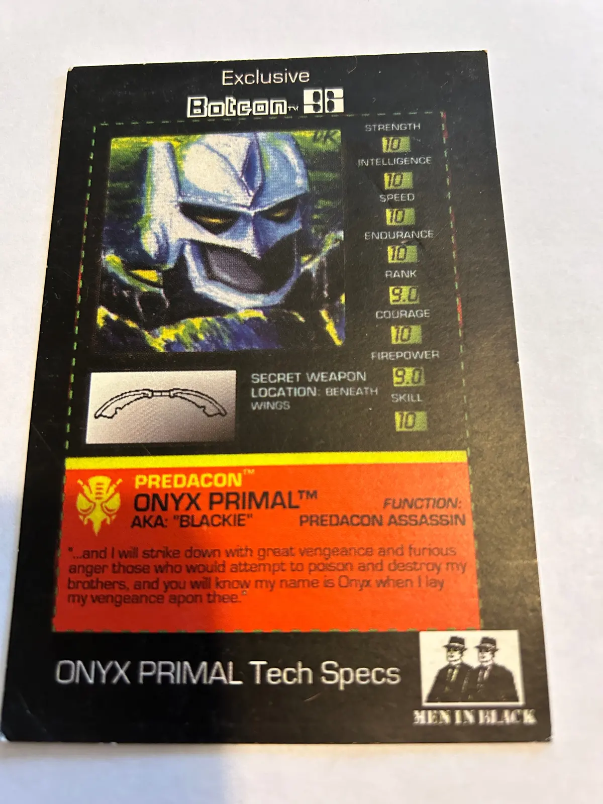 Tf Botcon  / Tfcc 1996 Onyx Primal Tech Spec Card 1