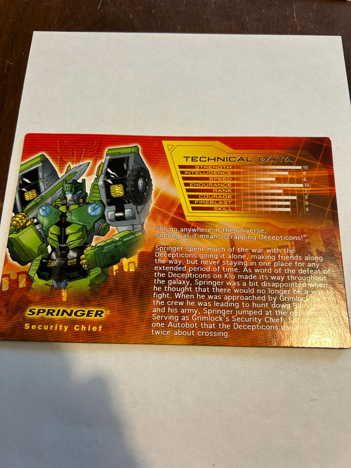 Tf Botcon  / Tfcc 2007 Springer Tech Spec Card 1