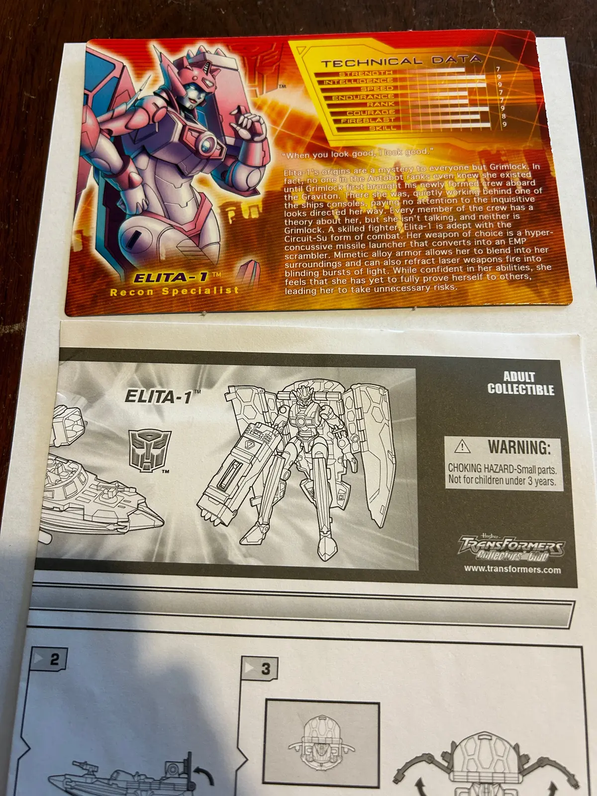 Tf Botcon  / Tfcc 2009 Elita-1 Paperwork 1