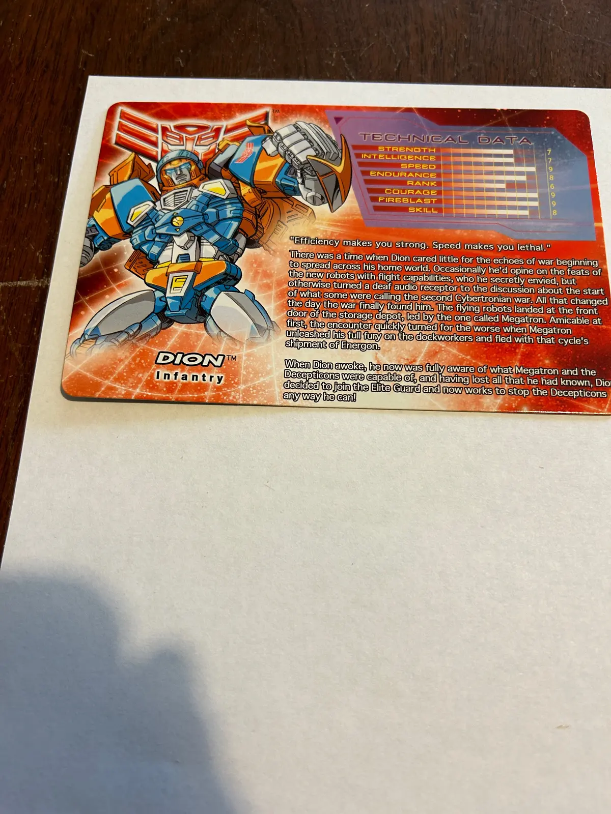 Tf Botcon / Tfcc 2010 Dion Tech Spec Card 1