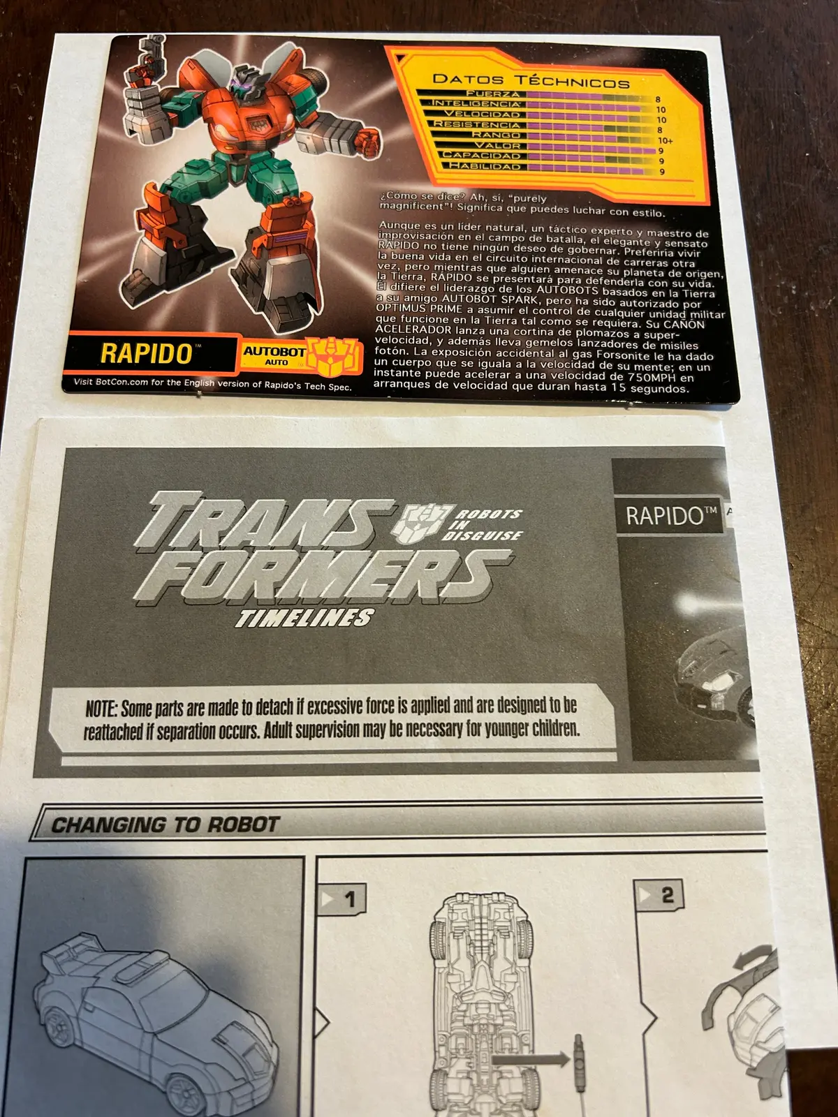Tf Botcon  / Tfcc 2010 Rapido Paperwork 1