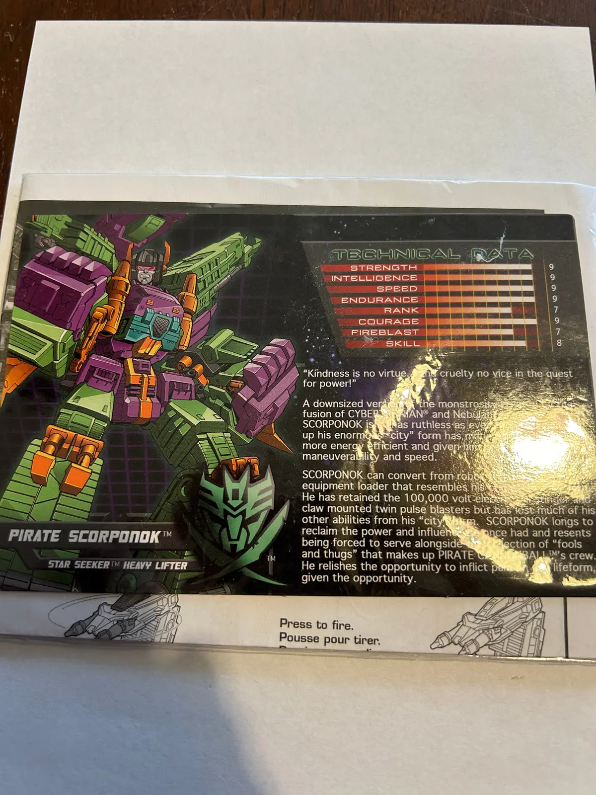 Tf Botcon  / Tfcc 2014 Scorponok Paperwork 1