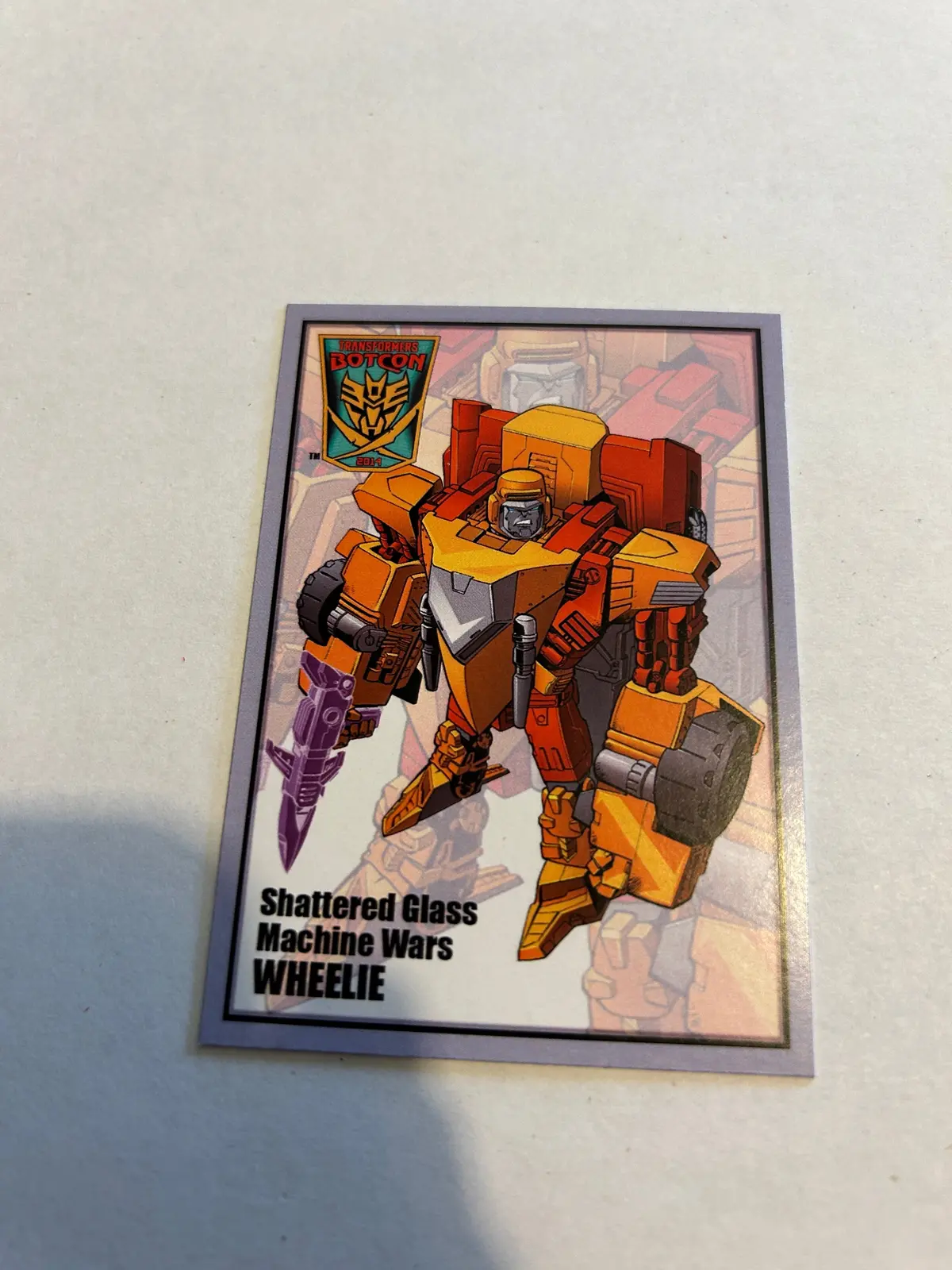 Tf Botcon  / Tfcc 2014 Shattered Glass Wheelie Card 1