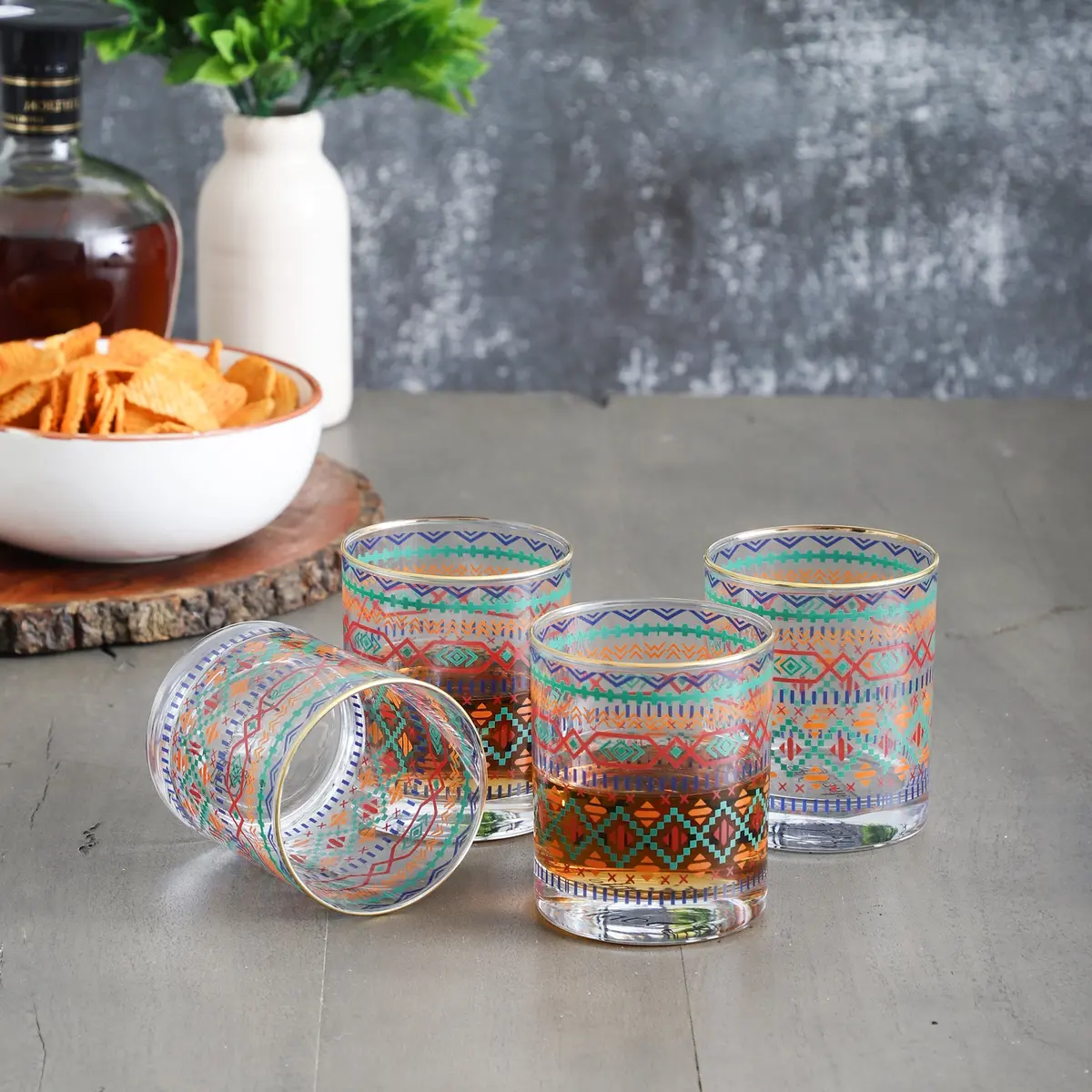 Aztec Drinking Glasses – Set Of 4 (300 Ml, Gold Line Finish) 1