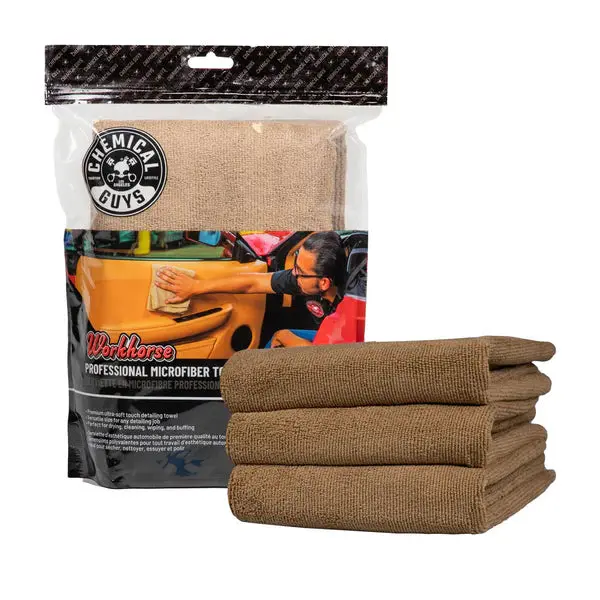 Chemical Guys Workhorse Microfiber Towel Tan 16" X 16" -3 Pack Mic34403 1