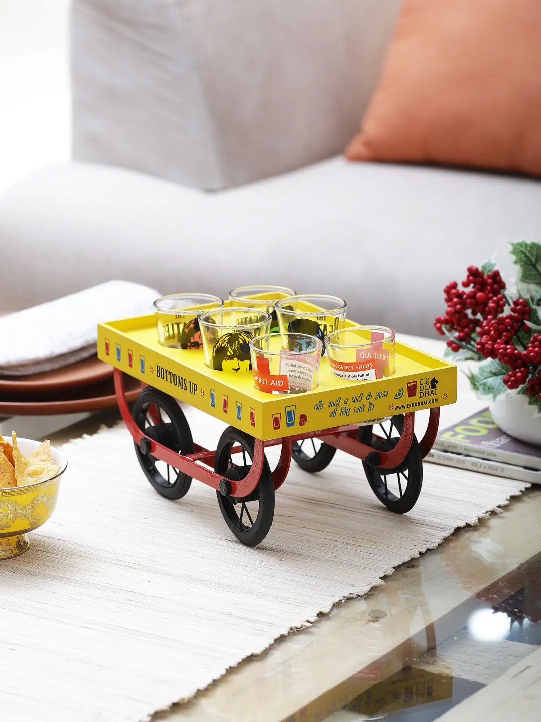 Rangeela Shot Cart (Thela) With 6 Shot Glasses 1