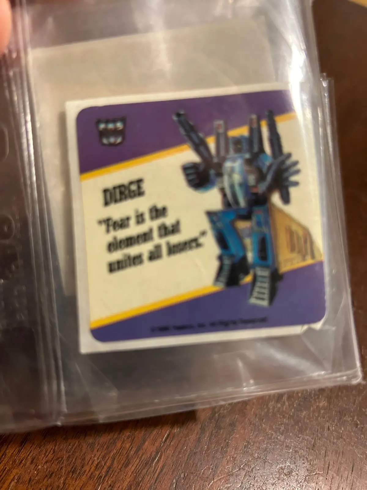 Tf G1 Milton Bradley Action Card Sticker - Dirge 1