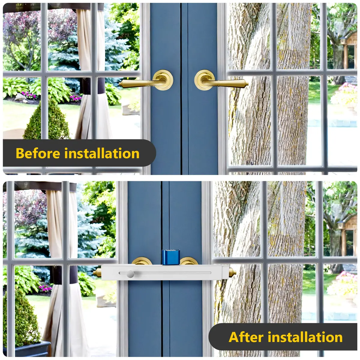 Double Door And French Door Security Hardware With Padlock. Security Locks Bars For Patio Door, French Doors And Outswing Doors. Padlock Is Included. 1