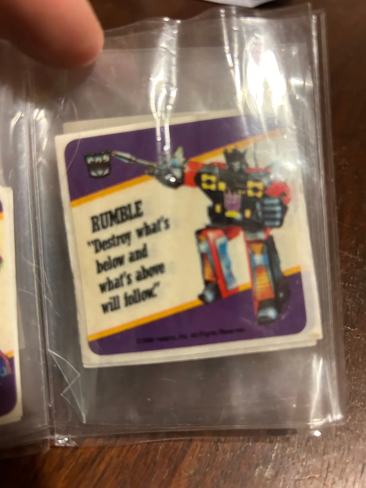 Tf G1 Milton Bradley Action Card Sticker - Rumble 1