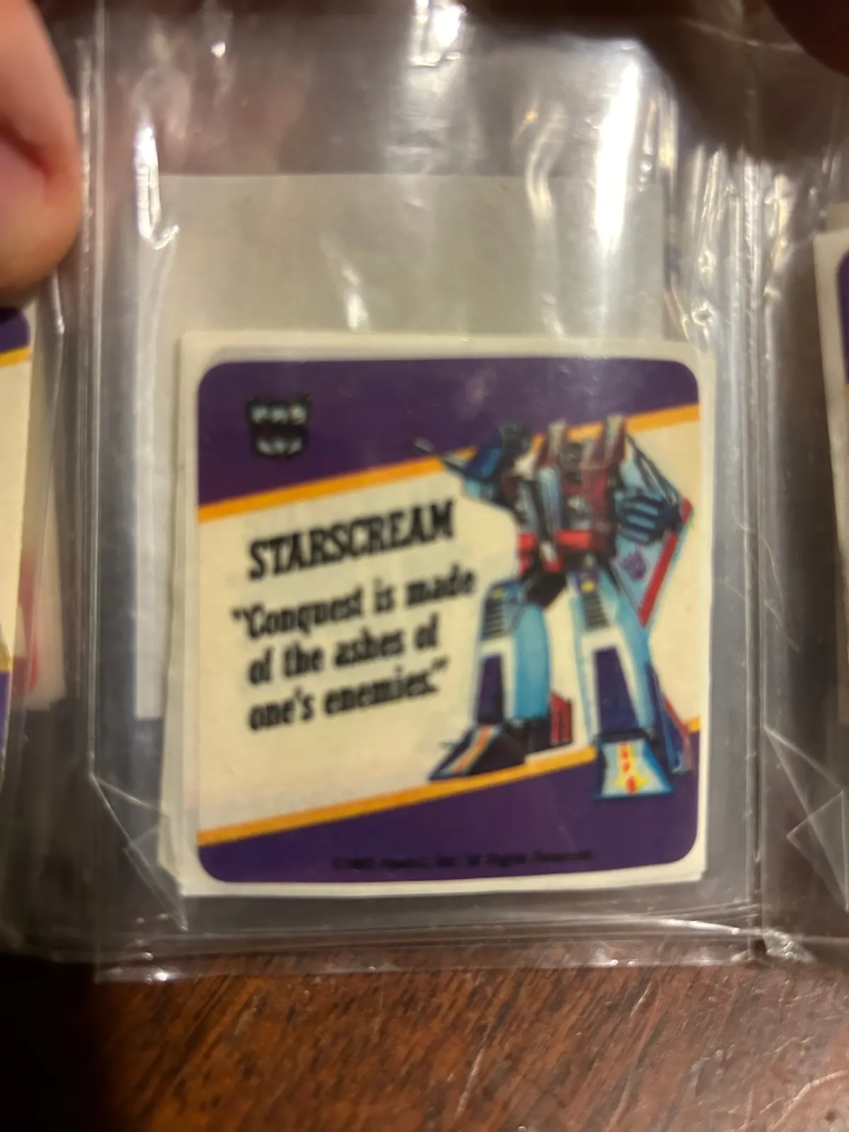 Tf G1 Milton Bradley  Action Card Sticker - Starscream 1