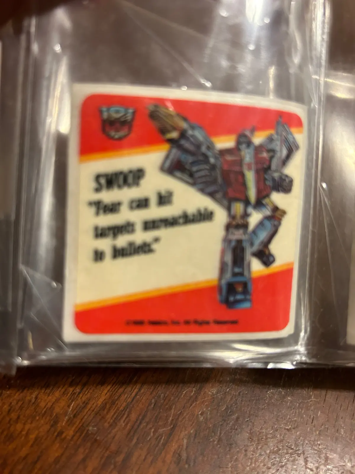 Tf G1 Milton Bradley Action Card Sticker - Swoop 1