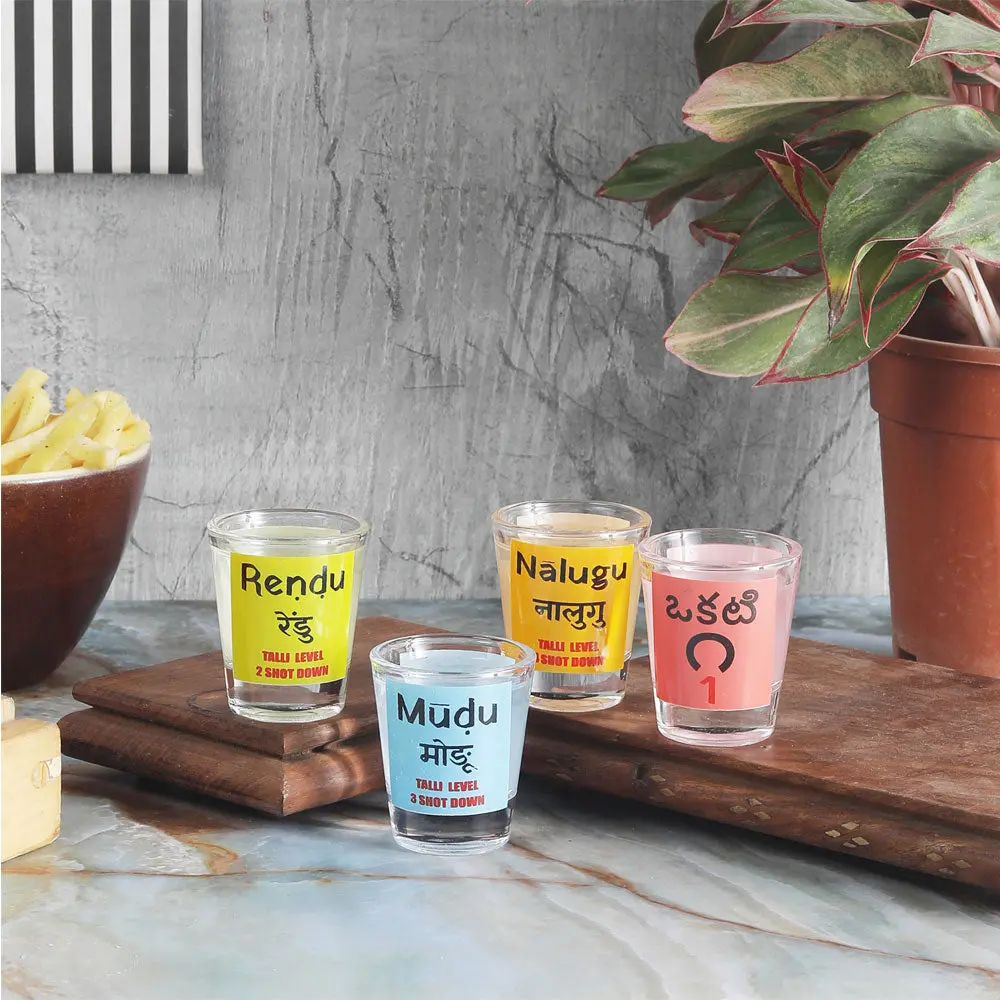 Telugu Counting Shot Glass Set Of 4 1