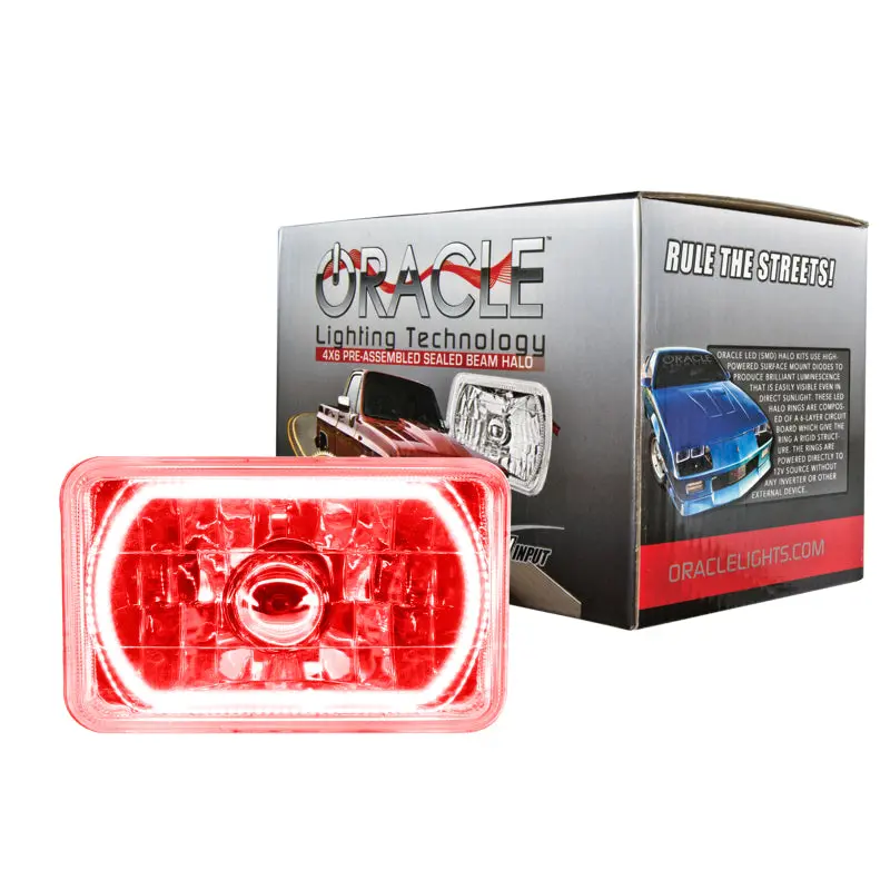 Oracle Pre-Wired 4X6-Inch Sealed Beam Headlight – Red Halo Accent 1