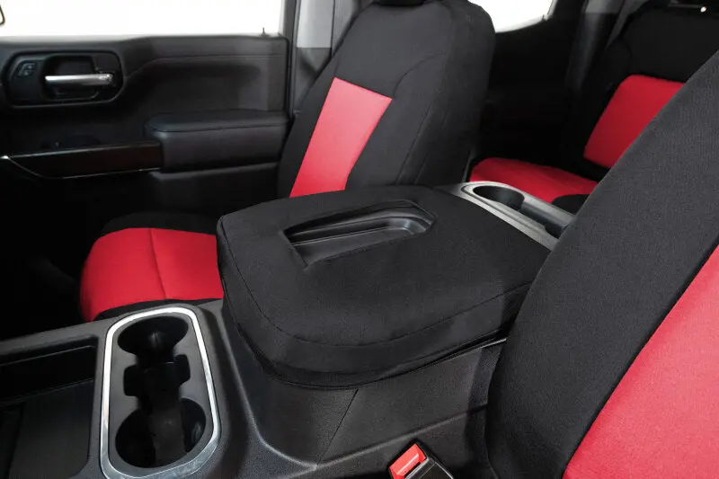 Covercraft Endura Precisionfit Seat Covers For 2023–2024 Ford Super Duty – Front Row, Red/Black Design 1