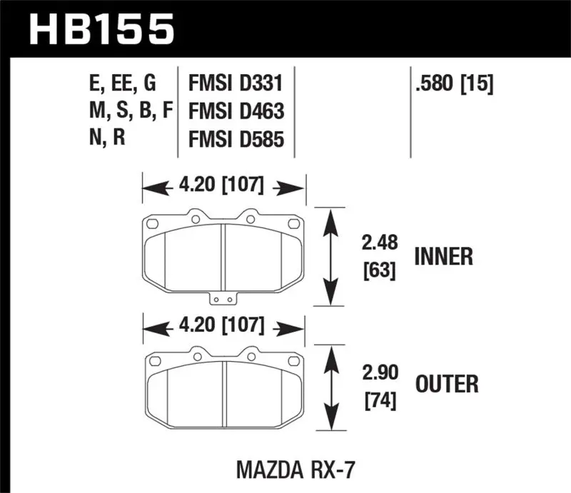 Hawk Performance Brake Pads – Front Er-1 Compound For 1988–1989 Mazda Rx-7 10Th Anniversary (1.3L) 1