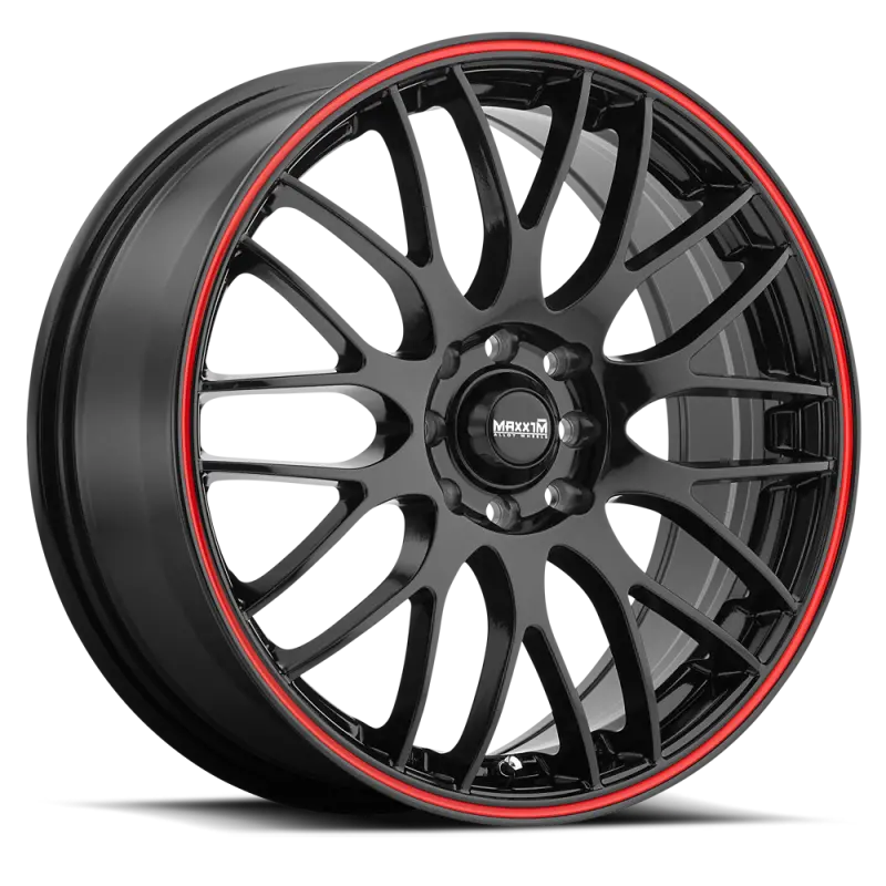 Maxxim Maze 17X7-Inch Alloy Wheel – 10X110/115Mm Bolt Pattern, +40Mm Offset, Black With Red Stripe Finish 1