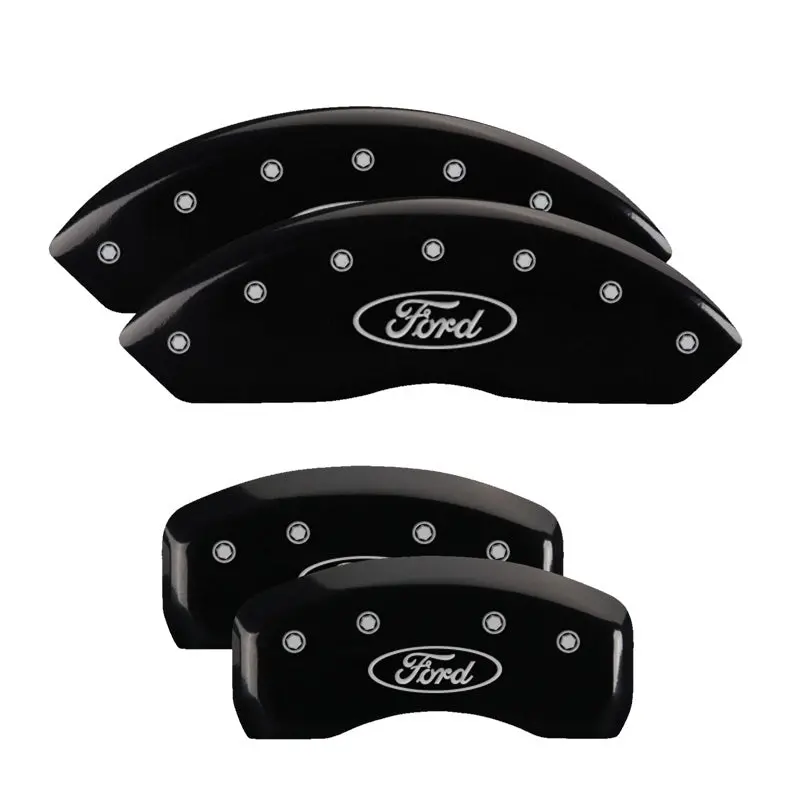 Mgp Engraved 4-Piston Caliper Covers – Ford Oval Logo, Black Base With Silver Chrome Trim 1