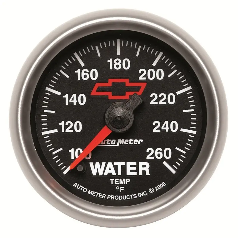 Autometer Digital Water Temperature Gauge – 2-1/16", 100–260°F, Stepper Motor, Chevy Red Bowtie Face 1