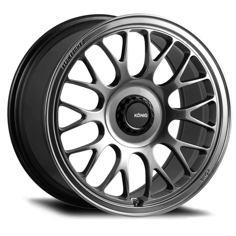 Konig Mrk1 Hyper Carbon Gloss Black Alloy Wheel – 18×8.5", 5×112, Et42, With Gear Cap & Logo Plate 1